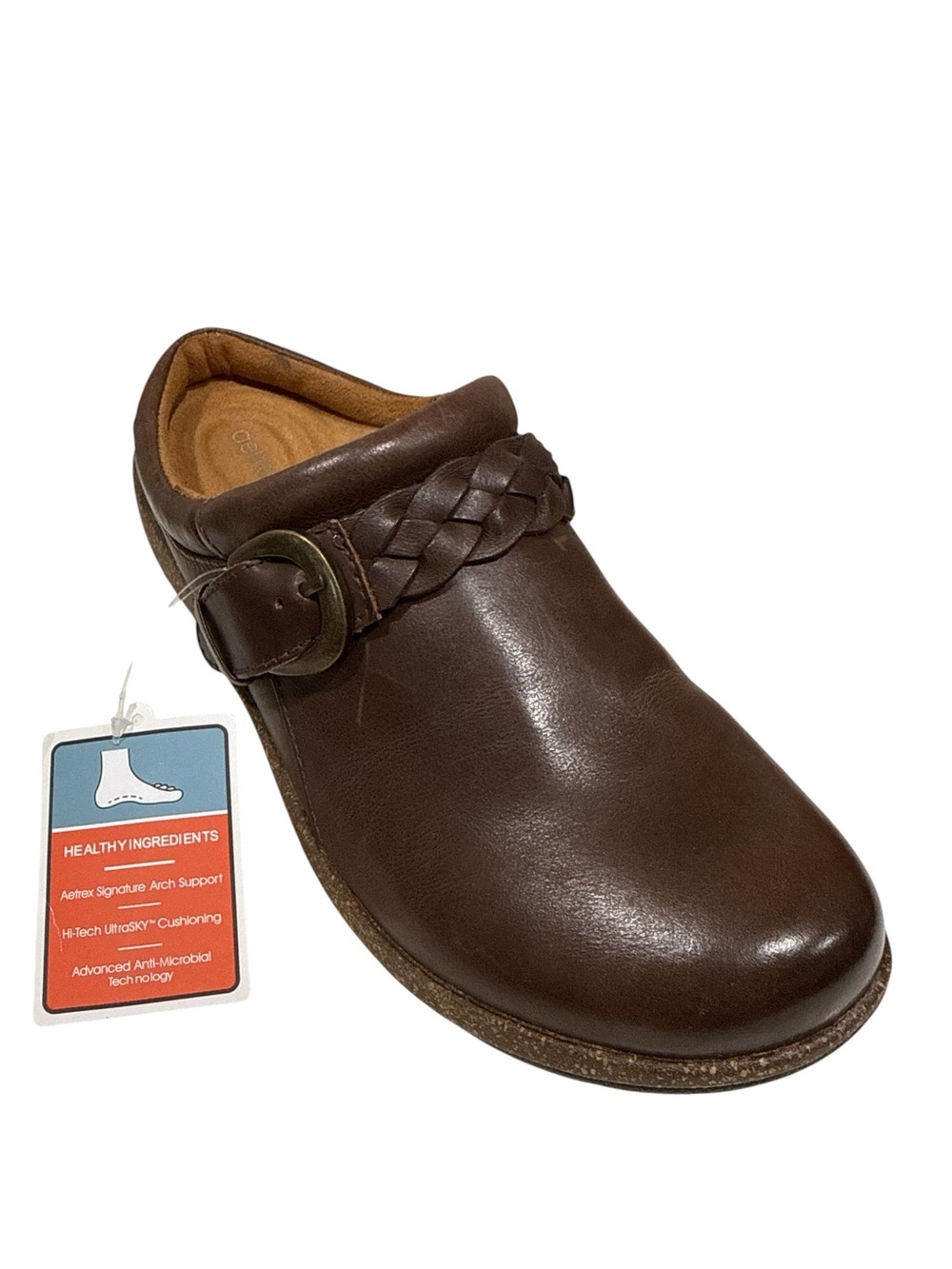 Aetrex Brown Braided Leather Clog Mule